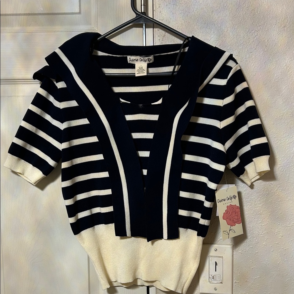 Cherie Colette Navy and White Striped Top